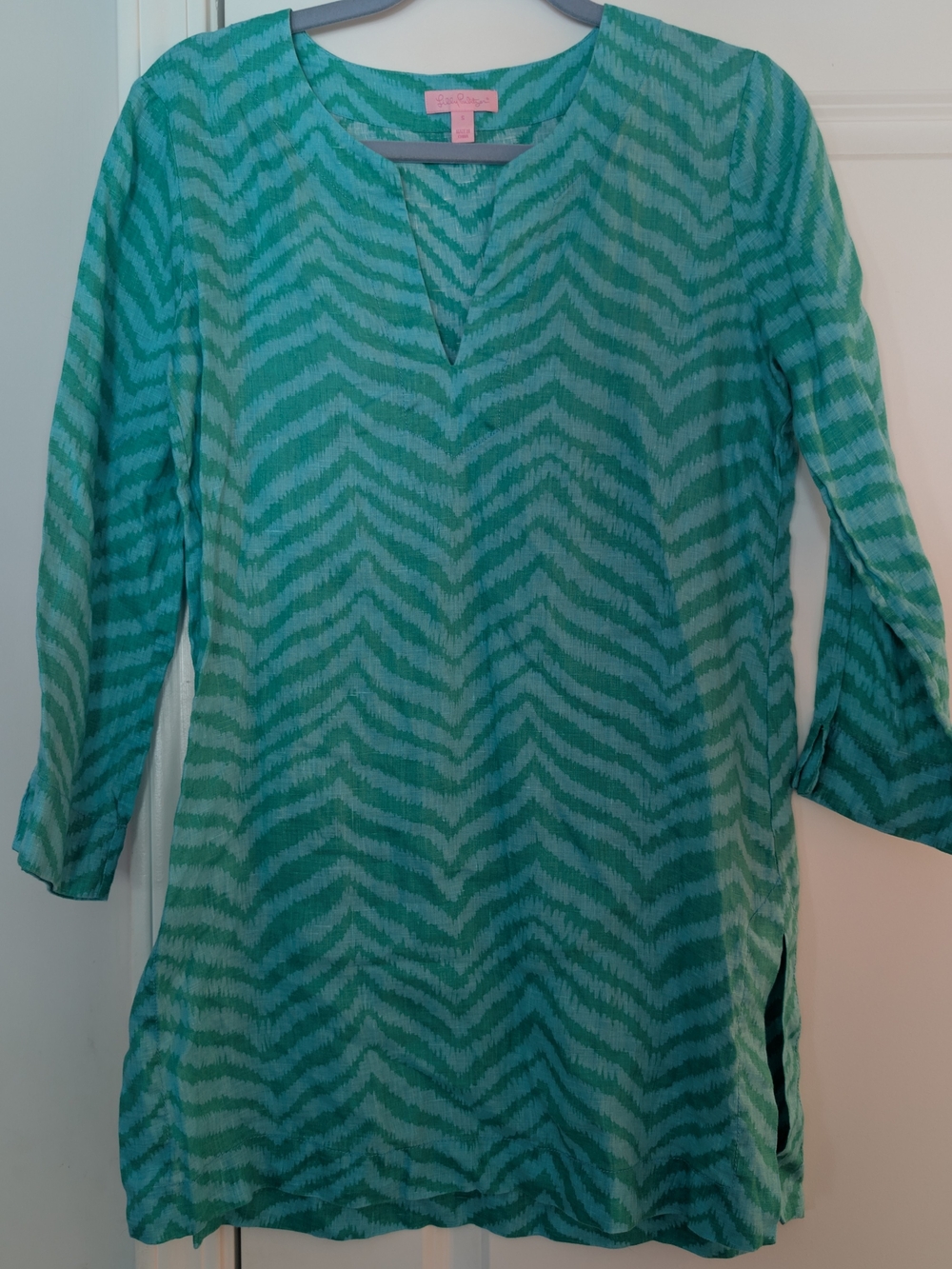 Lilly Pulitzer 100% Linen Chevron Marco Island Tunic, Size Small